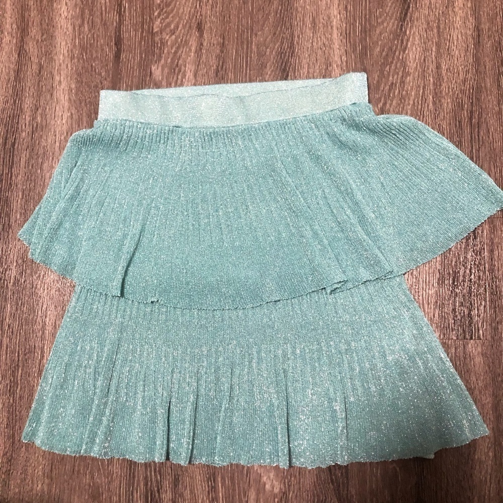 Zara Aqua Green Tiered Pleated Metallic Mini Skirt, US Size S
